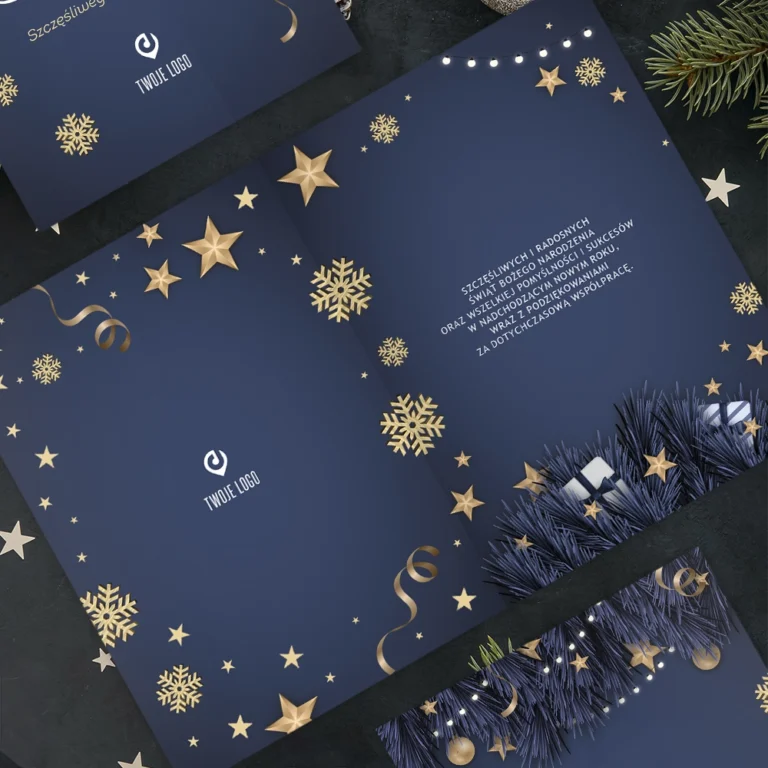Kartki świąteczne firmowe GRANATOWA ELEGANCJA z Twoim logo