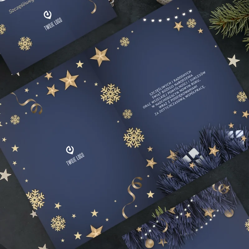 Kartki świąteczne firmowe GRANATOWA ELEGANCJA z Twoim logo