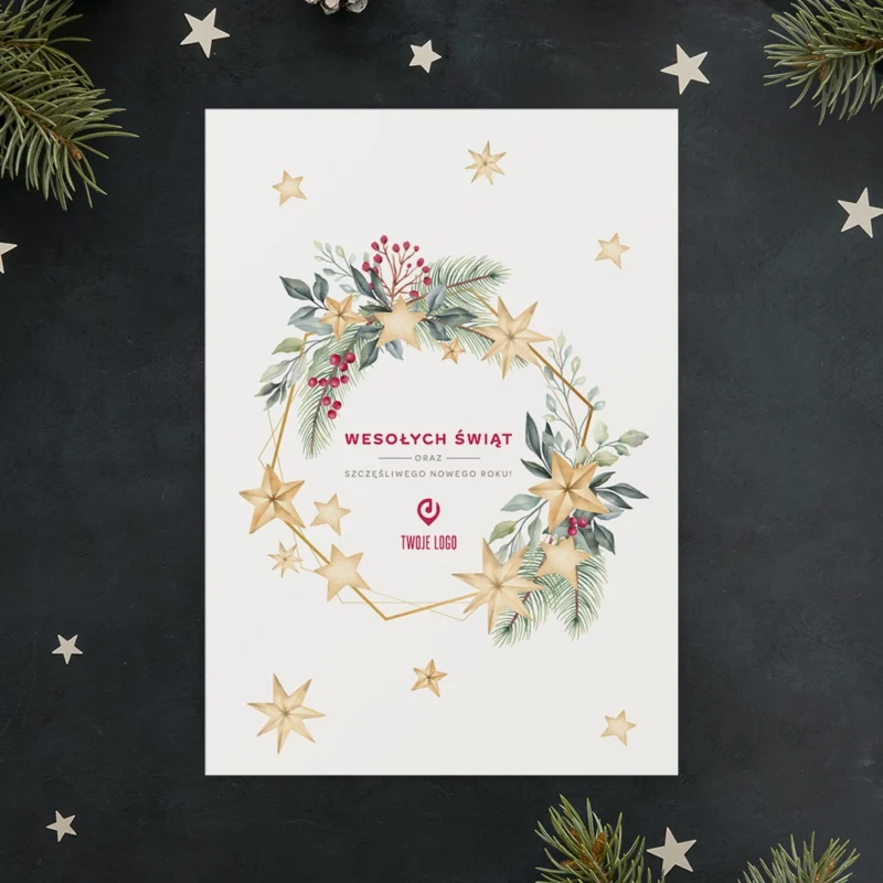 Kartki świąteczne firmowe JARZĘBINA I ŚWIERK z Twoim logo