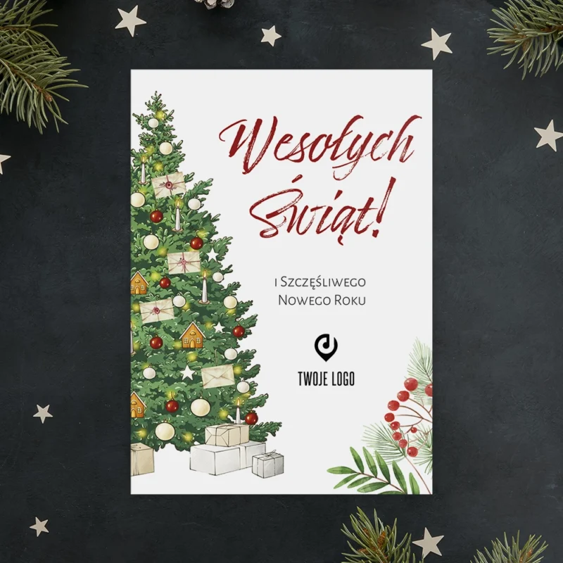 Kartka świąteczna CHOINKA ŻYCZEŃ z Twoim logo