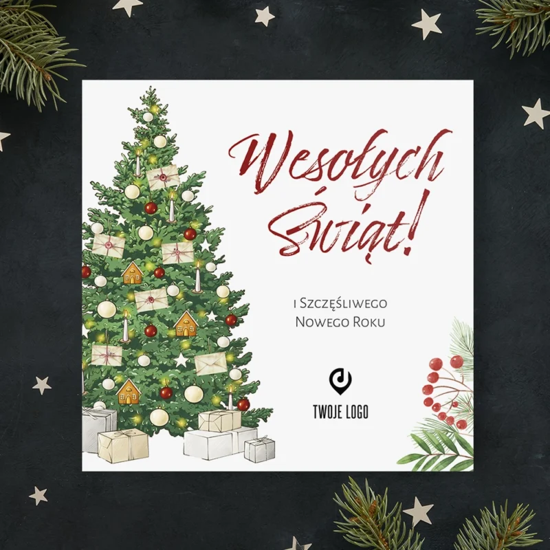 Kartka świąteczna CHOINKA ŻYCZEŃ z Twoim logo
