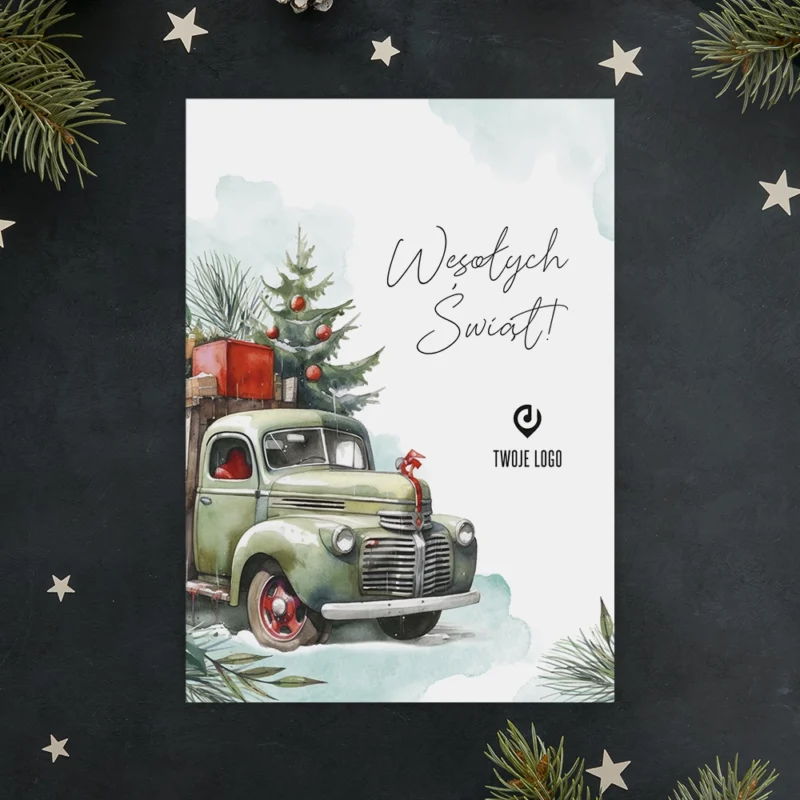 Kartka świąteczna DOSTAWA PREZENTÓW z Twoim logo