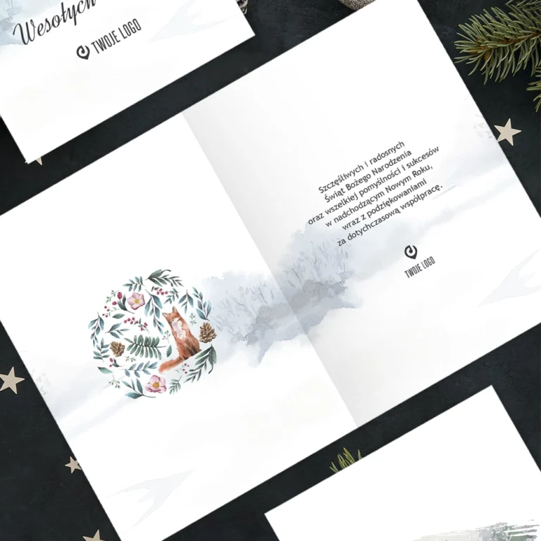 Kartki świąteczne firmowe ŚNIEŻNE JELONKI z Twoim logo