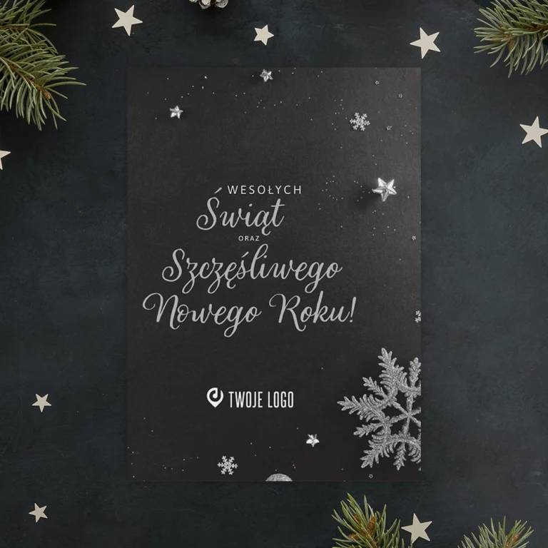 Kartka świąteczna SREBRNE ŚWIĘTA z Twoim logo