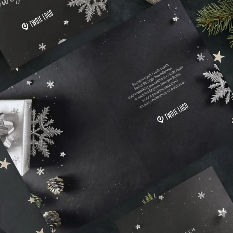Kartka świąteczna SREBRNE ŚWIĘTA z Twoim logo