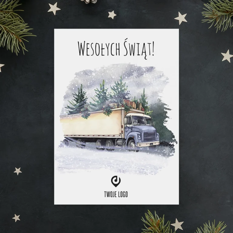 Kartka świąteczna ŚWIĄTECZNA CIĘŻARÓWKA z Twoim logo