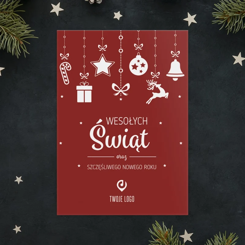 Kartka świąteczna WISZĄCE DEKORACJE z Twoim logo