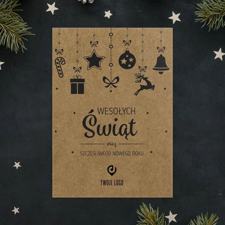 Kartka świąteczna WISZĄCE DEKORACJE ECO z Twoim logo