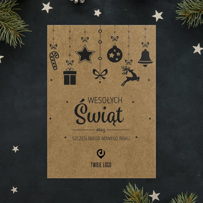 Kartka świąteczna WISZĄCE DEKORACJE ECO z Twoim logo
