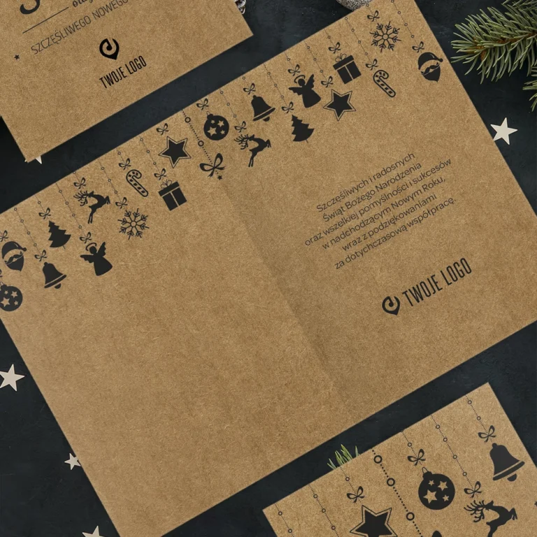 Kartka świąteczna WISZĄCE DEKORACJE ECO z Twoim logo