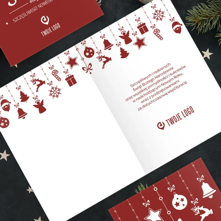 Kartka świąteczna WISZĄCE DEKORACJE z Twoim logo