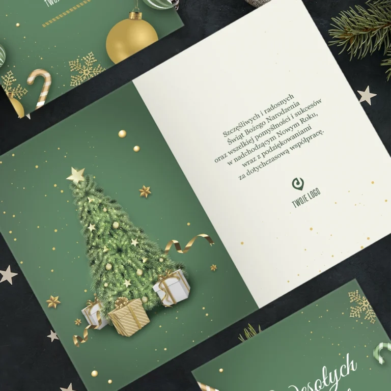 Kartka świąteczna ZIELONA BOMBKA z Twoim logo