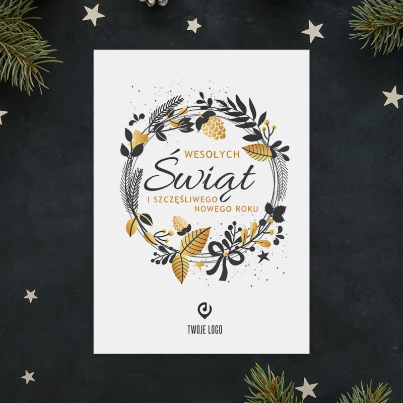Kartka świąteczna ZŁOTA SZYSZKA z Twoim logo