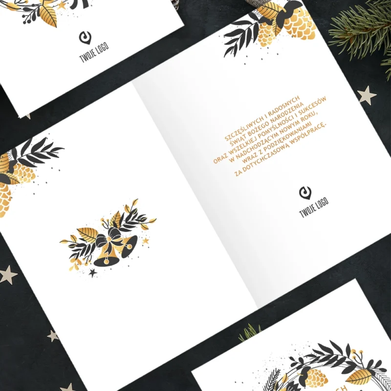 Kartka świąteczna ZŁOTA SZYSZKA z Twoim logo