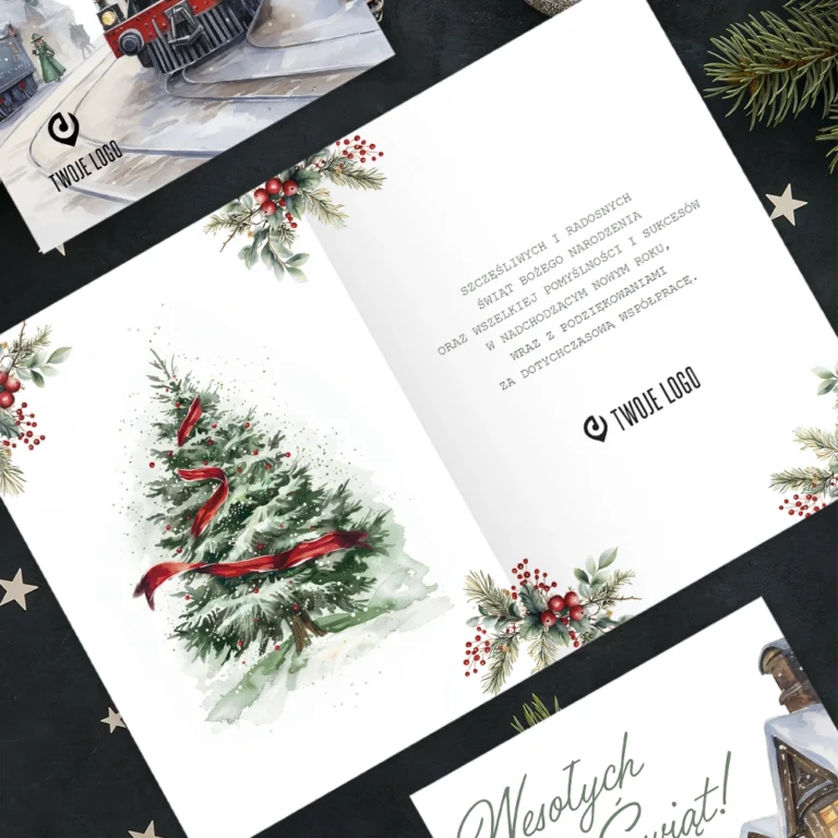 Kartka świąteczna ZIMOWY POCIĄG z Twoim logo