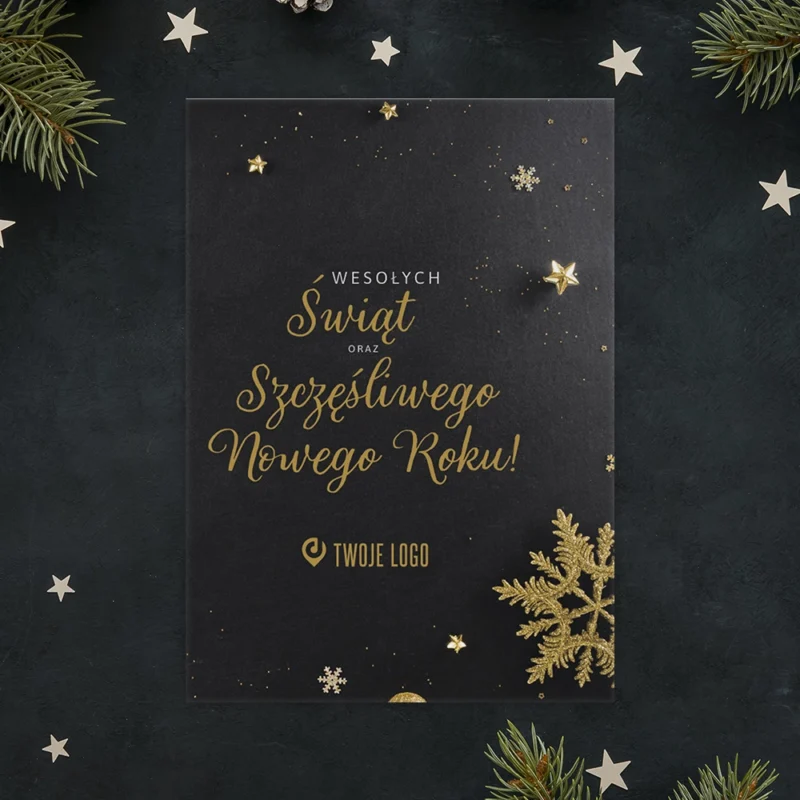 Kartki świąteczne firmowe ZŁOTE ŚWIĘTA z Twoim logo