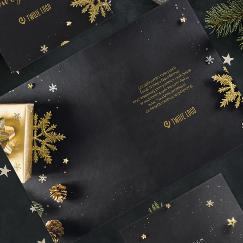 Kartki świąteczne firmowe ZŁOTE ŚWIĘTA z Twoim logo