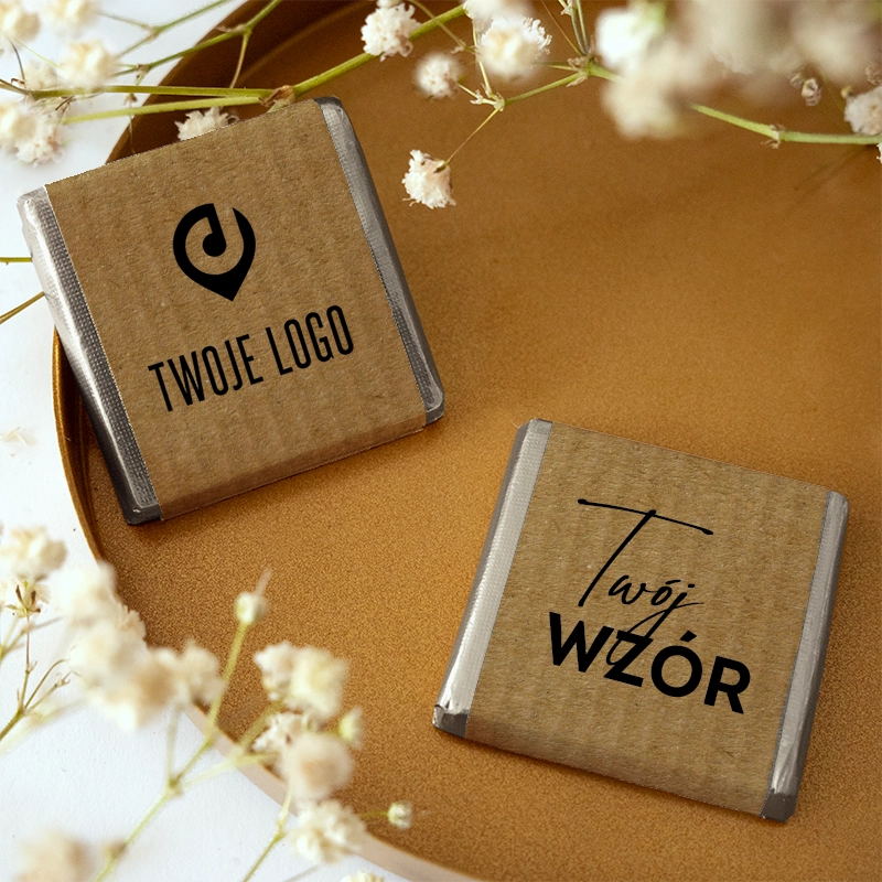Czekoladki z logo firmy TWÓJ WZÓR eco papier srebrna folijka
