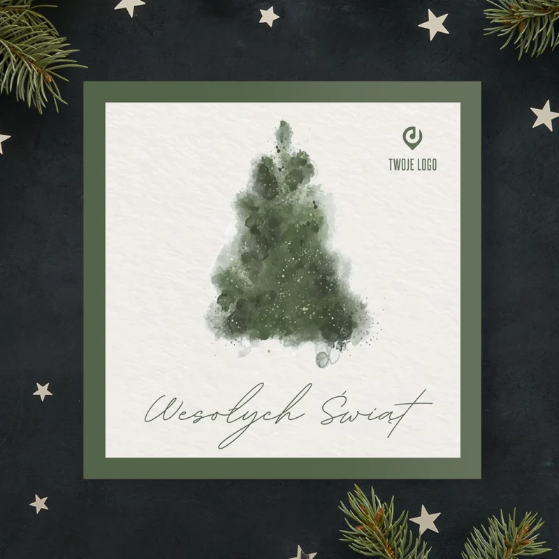 Kartka świąteczna AKWARELOWA CHOINKA z Twoim logo