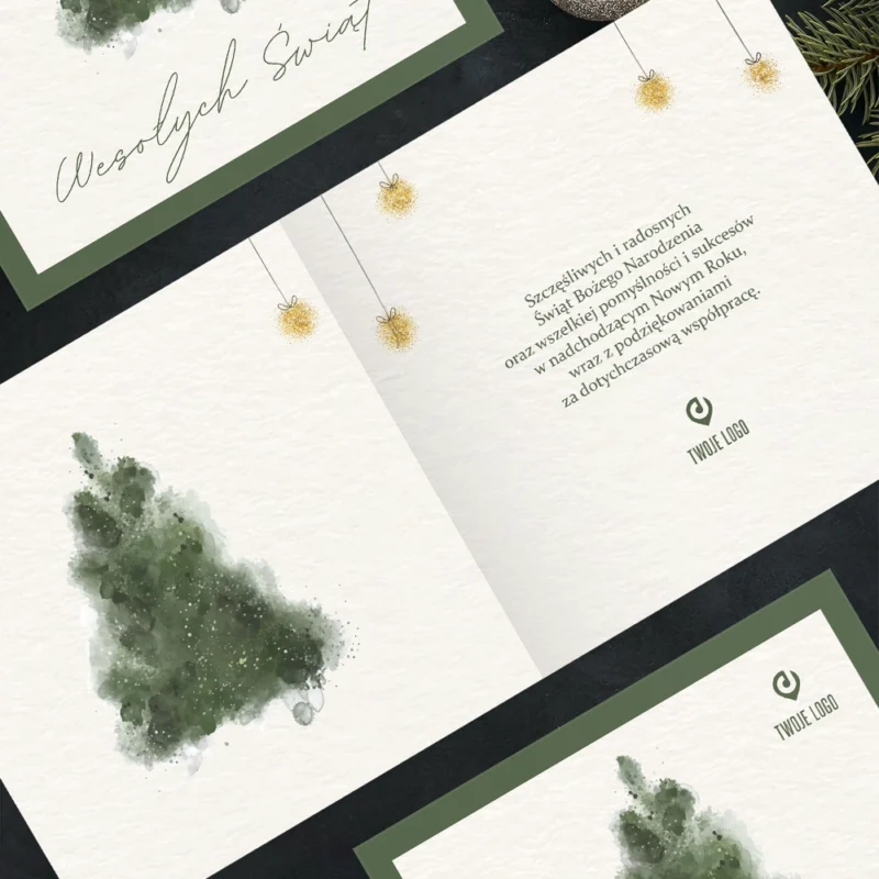 Kartka świąteczna AKWARELOWA CHOINKA z Twoim logo