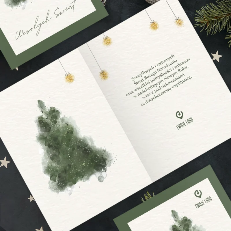 Kartka świąteczna AKWARELOWA CHOINKA z Twoim logo
