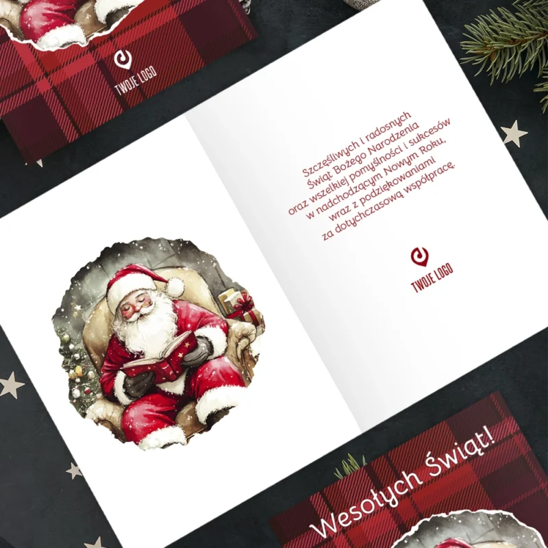 Kartka świąteczna CZERWONA KRATA z Twoim logo