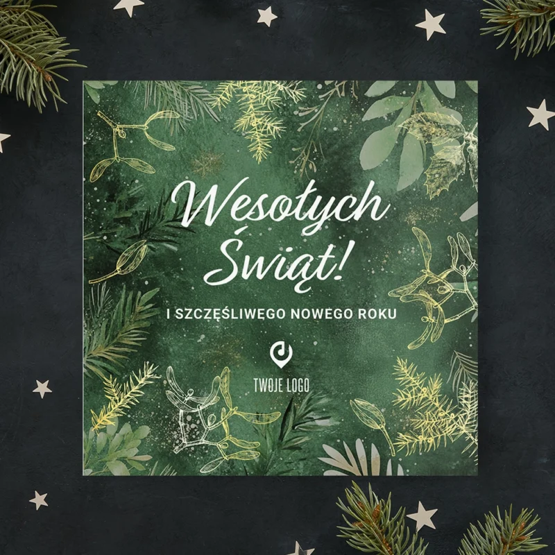 Kartka świąteczna SZLACHETNA ZIELEŃ z Twoim logo