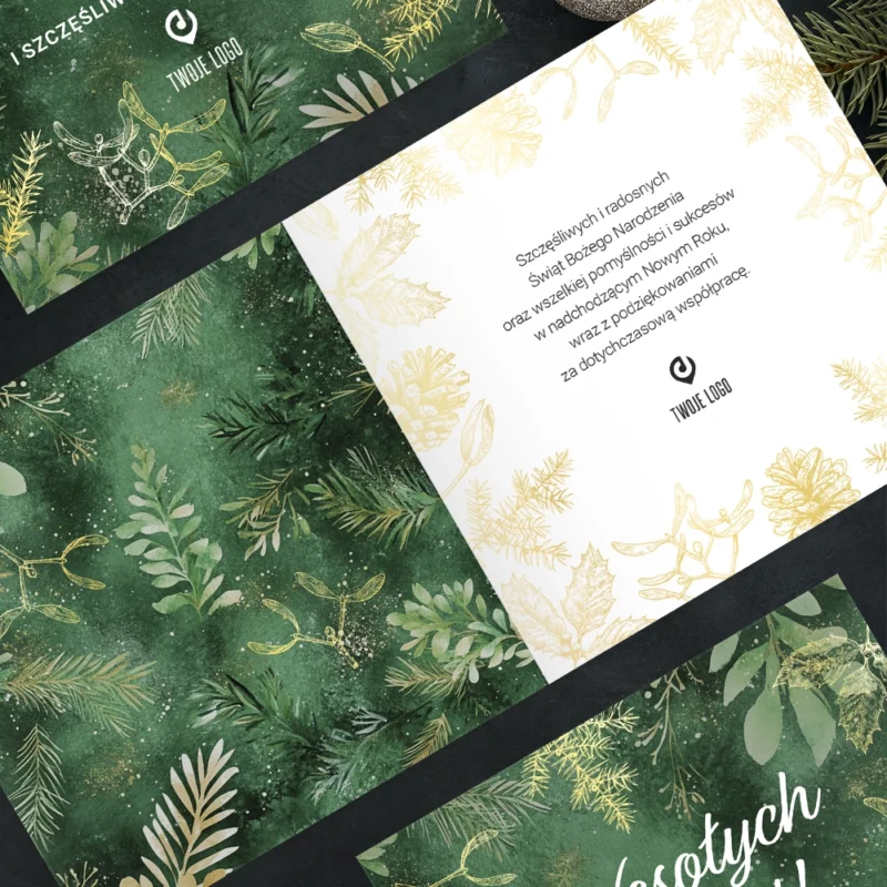 Kartka świąteczna SZLACHETNA ZIELEŃ z Twoim logo