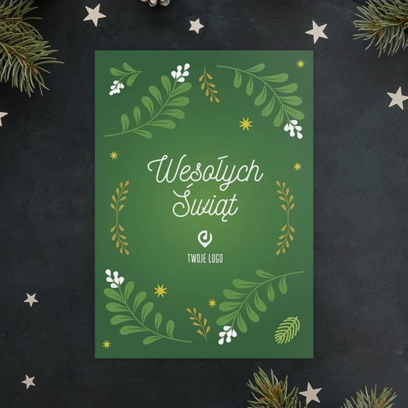Kartka świąteczna ZIELONE GAŁĄZKI z Twoim logo