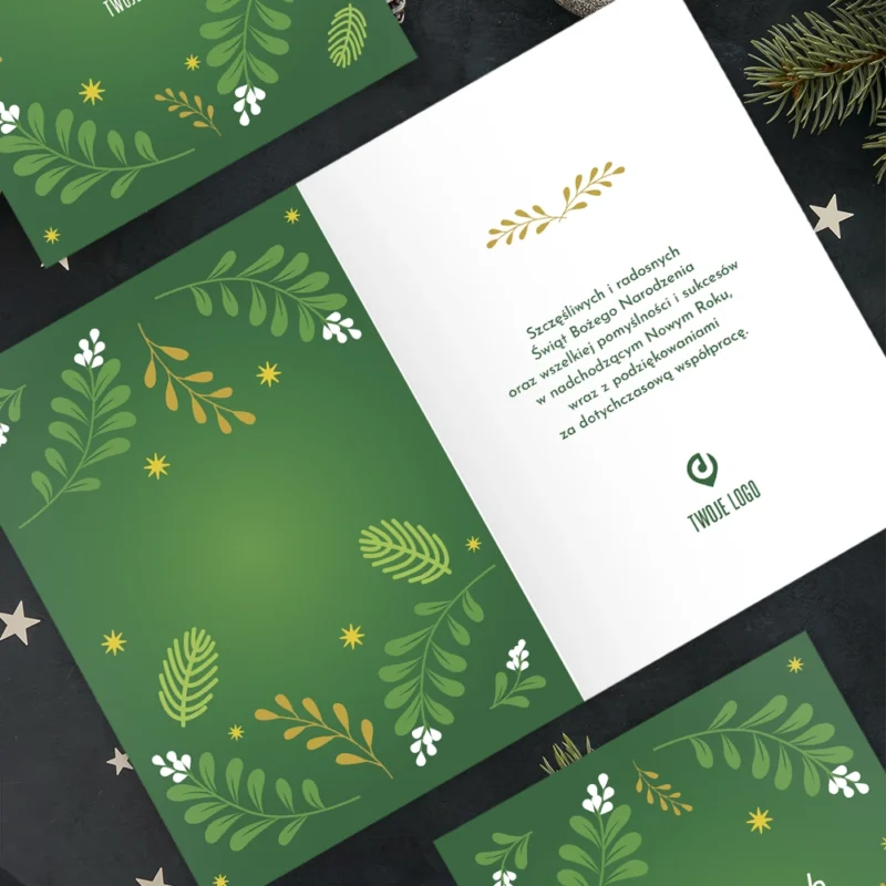 Kartka świąteczna ZIELONE GAŁĄZKI z Twoim logo