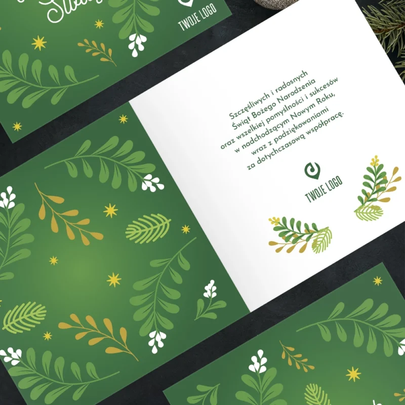 Kartka świąteczna ZIELONE GAŁĄZKI z Twoim logo