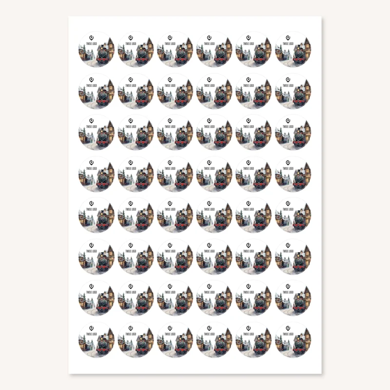 Świąteczne naklejki z logo ZIMOWY POCIĄG