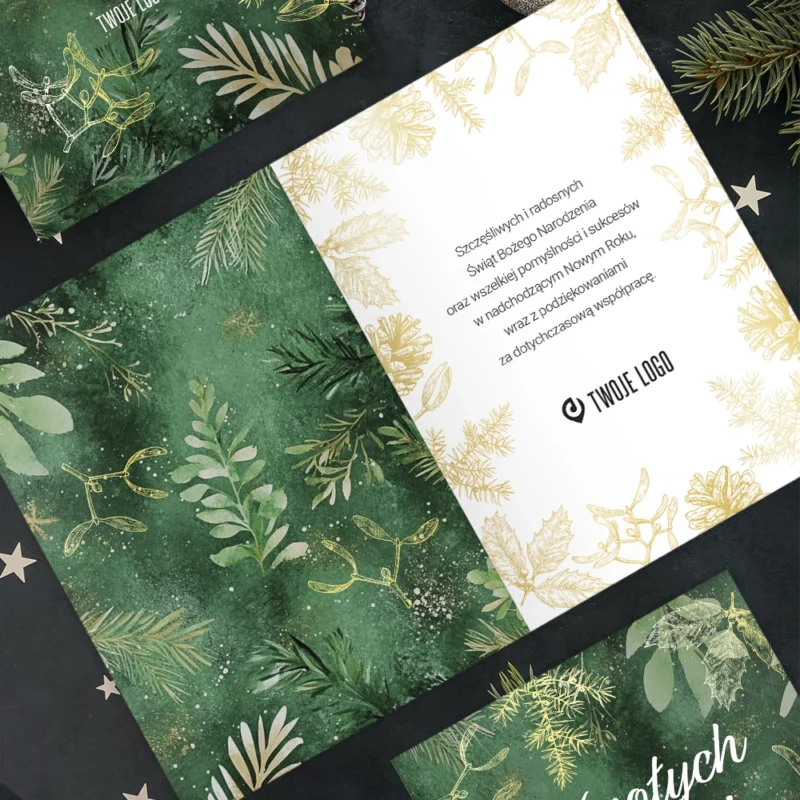 Kartka świąteczna SZLACHETNA ZIELEŃ z Twoim logo