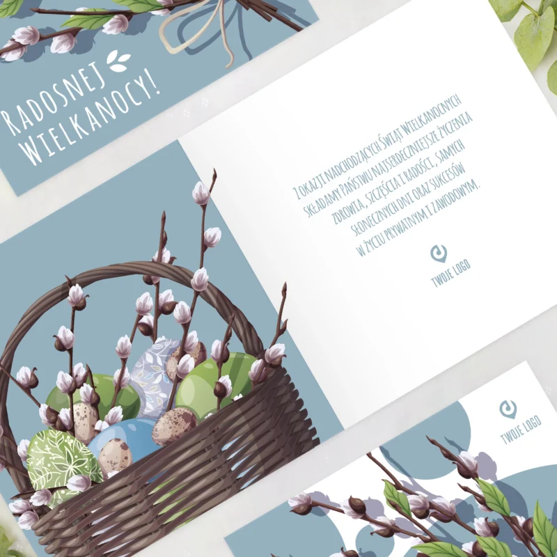 Kartka wielkanocna WIOSENNE BAZIE z Twoim logo